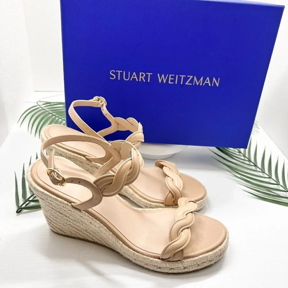 STUART WEITZMAN Twisted Patent Leather Espadrille Wedge Sandals Size 11B NWB